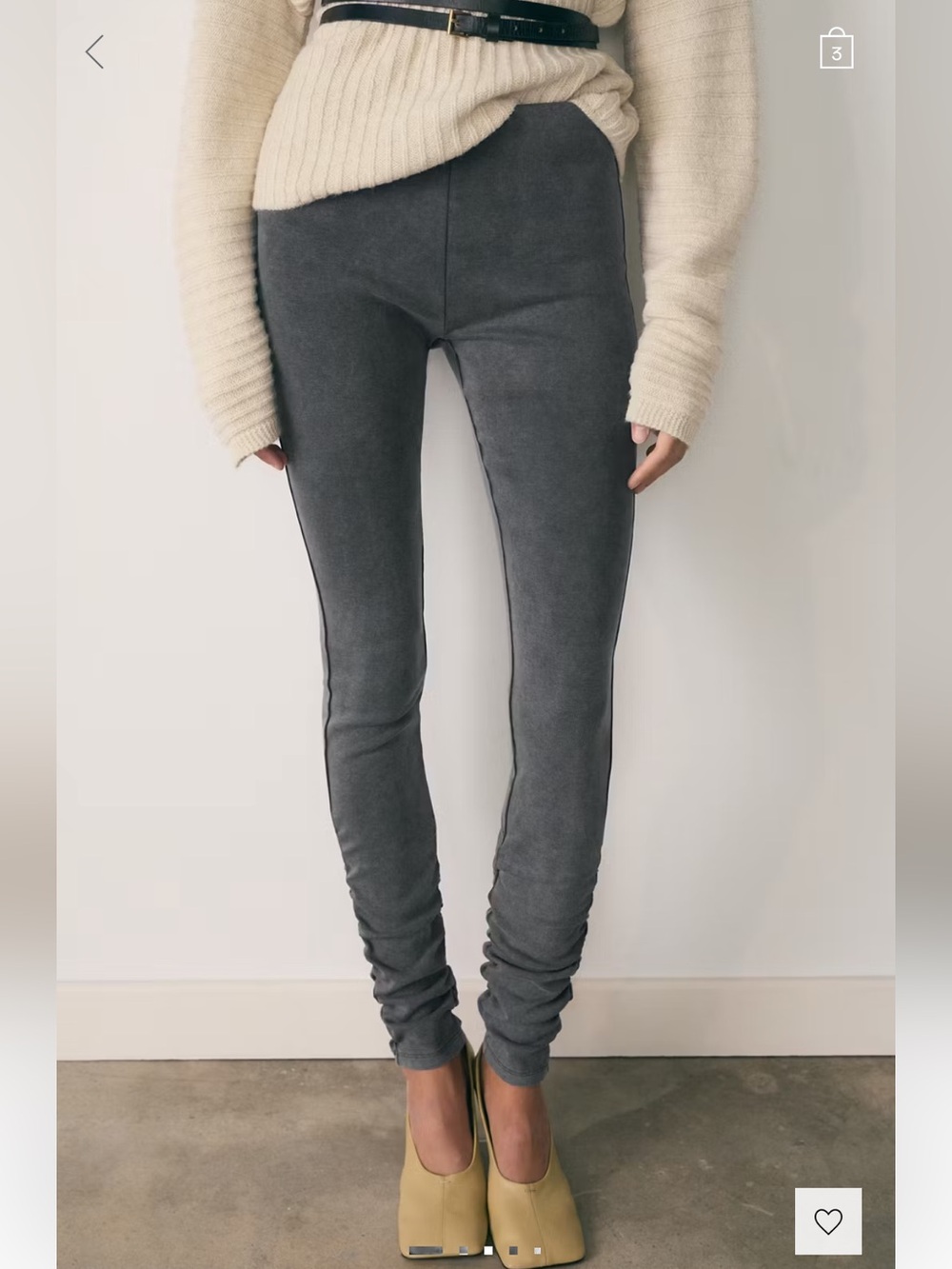 Mango Ruched Hem Charcoal Gray Leggings